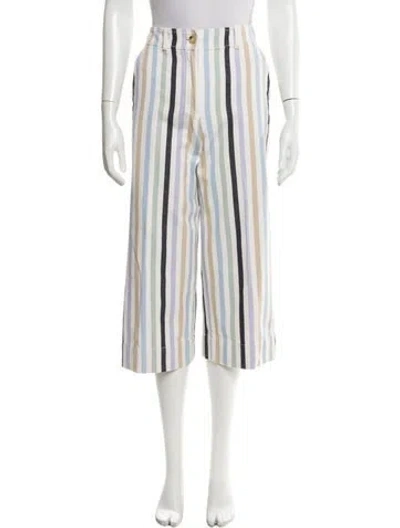 Pre-owned Tory Burch Striped Wide Leg Pants In White