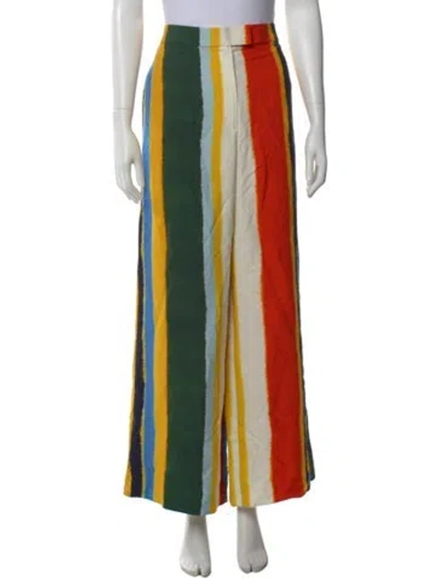 Pre-owned Tory Burch Striped Wide Leg Pants In Yellow