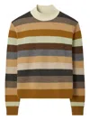 Tory Burch Striped High Neck Sweater With Ribbed Details In Multi