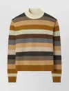Tory Burch Striped High Neck Sweater With Ribbed Details In Multi