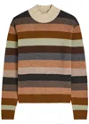 Tory Burch Striped Merino Wool Turtleneck Sweater With Ribbed Details In Multi