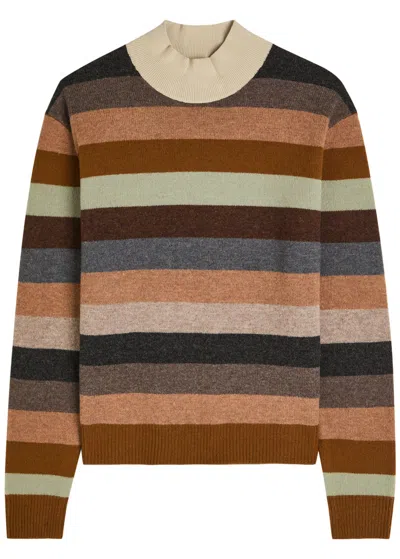 Tory Burch Striped Wool Top In Multi