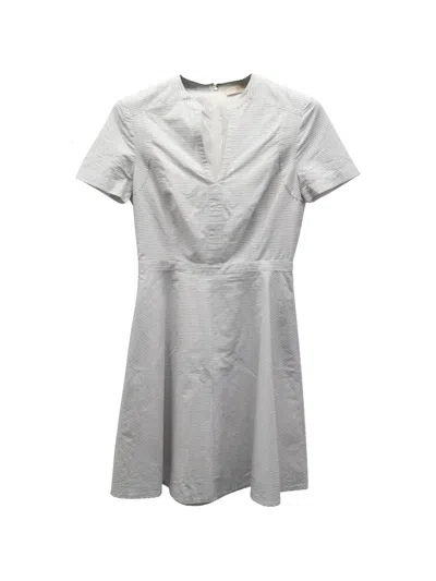 Pre-owned Tory Burch Striped Zip Mini Dress In White