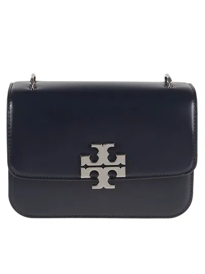 Tory Burch Structured Black Leather Shoulder Bag With Flap Closure