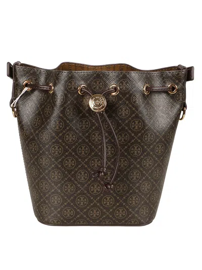 Tory Burch Structured Bucket Bag With Decorative Pattern In Black