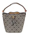Tory Burch Structured Bucket Bag With Distinctive Pattern In Gray