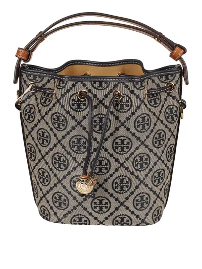 Tory Burch Structured Bucket Bag With Drawstring Closure In Gray
