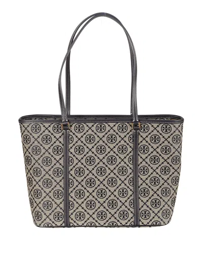 Tory Burch Structured Handbag With Geometric Pattern In Gray