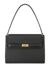 Tory Burch Structured Leather Shoulder Bag With Gold-tone Clasp In Black