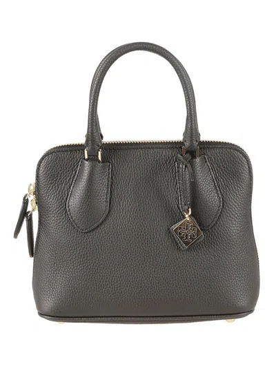 Tory Burch Structured Pebbled Leather Handbag In Gray