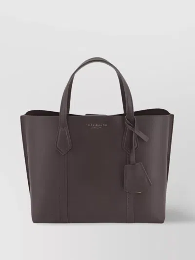 Tory Burch Structured Top Handles Detachable Strap Tote Bag In Brown