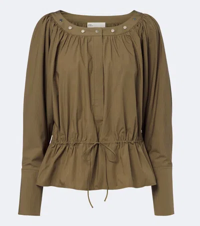 Tory Burch Studded Cotton-blend Poplin Blouse In Green