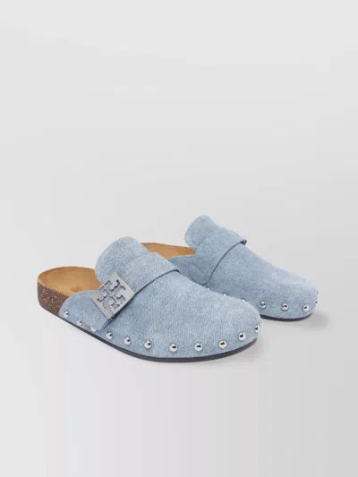 Tory Burch Studded Fabric Mules Cork Sole In Blue