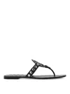 Tory Burch Black Thong Sandals With Logo On The Front And Stud Embellishments In Leather Woman In Black