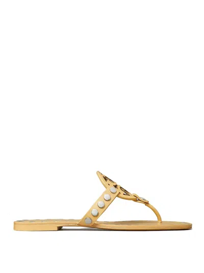 TORY BURCH STUDDED MILLER LEATHER FLAT SANDALS