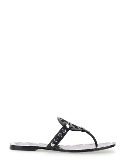 Tory Burch Studded Leather Flat Sandals In Black
