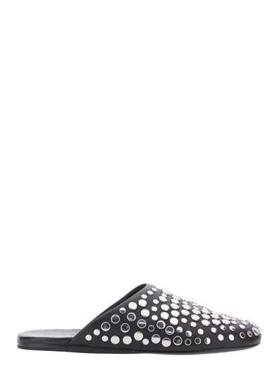 TORY BURCH BLACK MULES WITH ROUND TOE AND STUD EMBELLISHMENTS IN LEATHER WOMAN