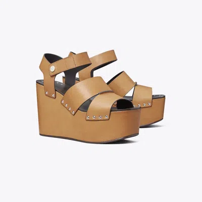 Tory Burch Studded Platform Wedge In Brown