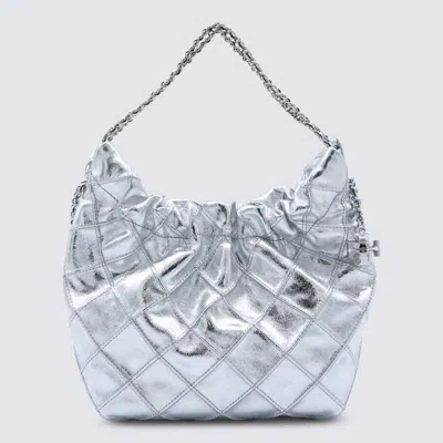 Tory Burch Stylish Metallic Mini Hobo Handbag In Silver