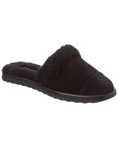 Tory Burch Suede & Shearling Slipper In Black