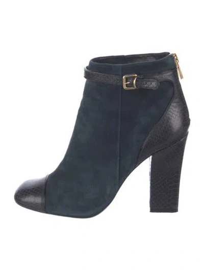 Pre-owned Tory Burch Suede Animal Print Boots In Blue
