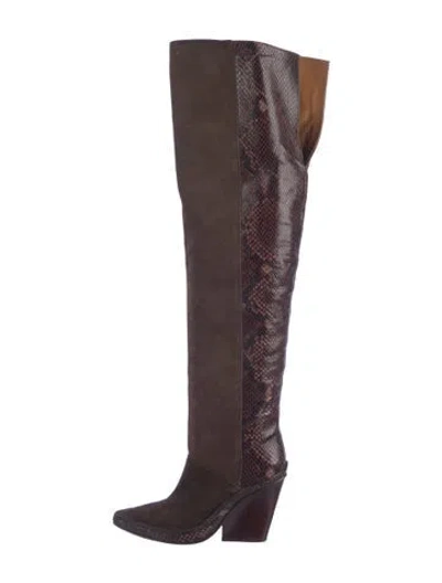 Pre-owned Tory Burch Suede Animal Print Boots In Brown