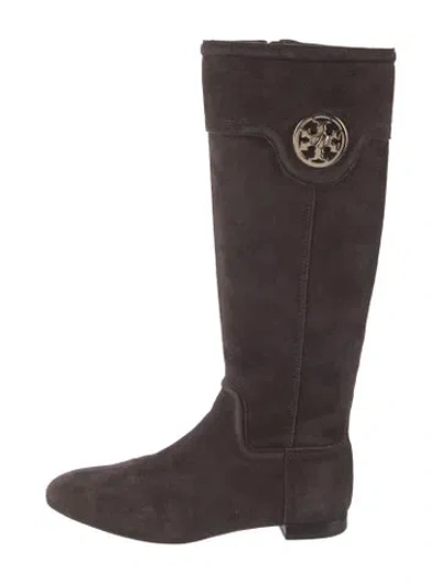 Pre-owned Tory Burch Suede Animal Print Riding Boots In Brown