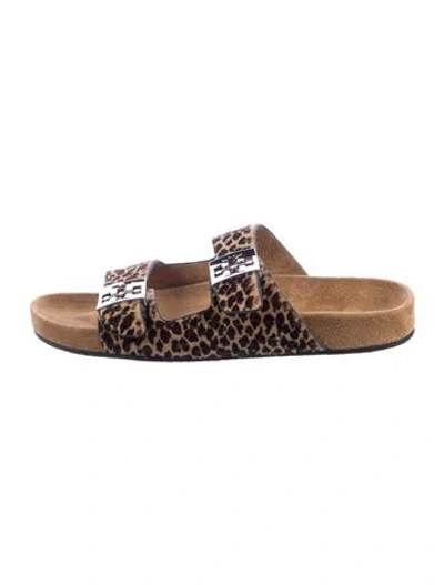Pre-owned Tory Burch Suede Animal Print Slides In Brown