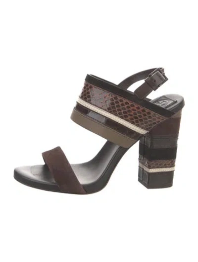 Pre-owned Tory Burch Suede Animal Print Slingback Pumps In Brown