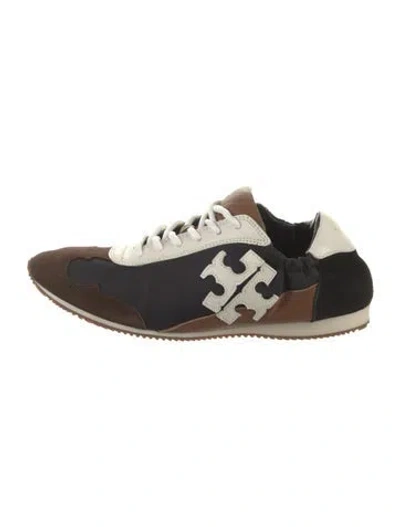 Pre-owned Tory Burch Suede Athletic Sneakers In Black/brown/white
