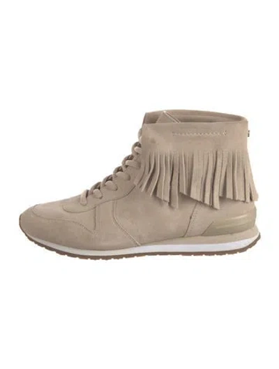 Pre-owned Tory Burch Suede Athletic Sneakers In Grey/neutrals