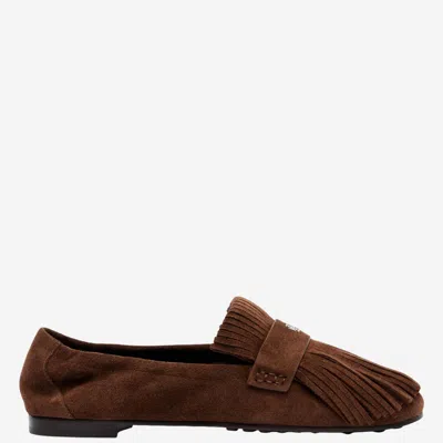 Tory Burch Suede Ballerina Loafers With Decorative Fringes In Brown