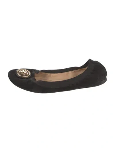 Pre-owned Tory Burch Suede Ballet Flats In Black