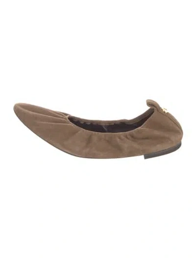 Pre-owned Tory Burch Suede Ballet Flats In Brown