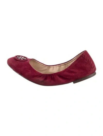 Pre-owned Tory Burch Suede Ballet Flats In Burgundy