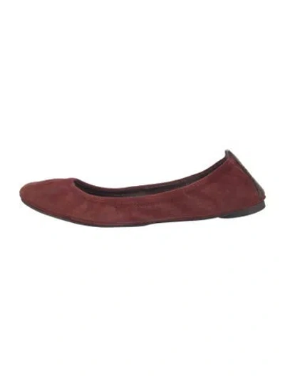 Pre-owned Tory Burch Suede Ballet Flats In Burgundy