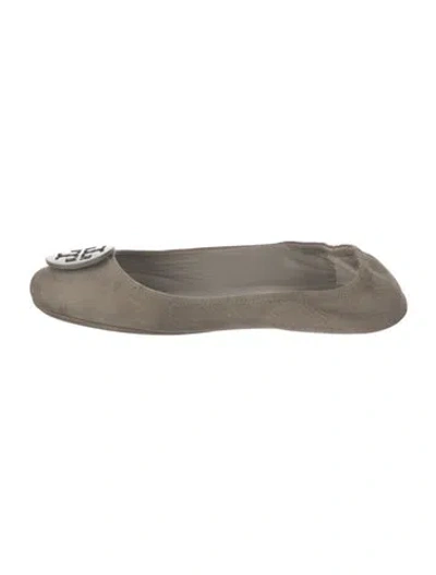 Pre-owned Tory Burch Suede Ballet Flats In Gray