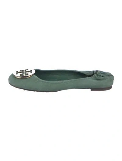 Pre-owned Tory Burch Suede Ballet Flats In Green