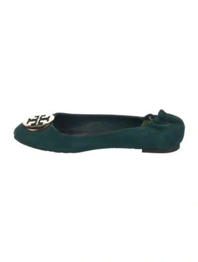 Pre-owned Tory Burch Suede Ballet Flats In Green