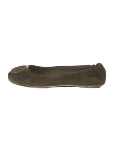 Pre-owned Tory Burch Suede Ballet Flats In Green