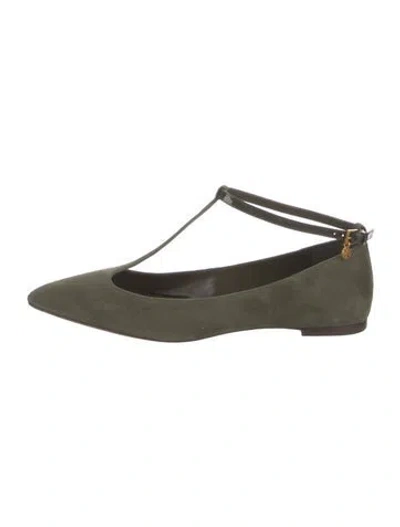 Pre-owned Tory Burch Suede Ballet Flats In Green