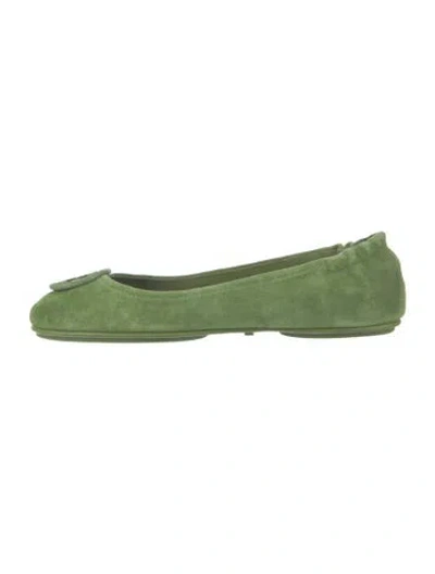 Pre-owned Tory Burch Suede Ballet Flats In Green