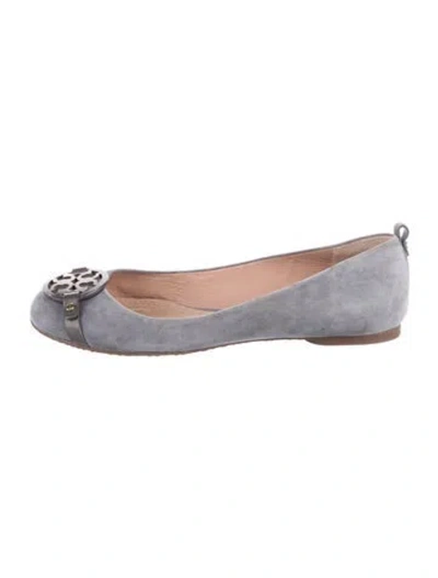 Pre-owned Tory Burch Suede Ballet Flats In Grey
