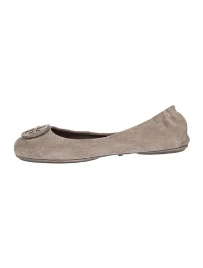 Pre-owned Tory Burch Suede Ballet Flats In Grey