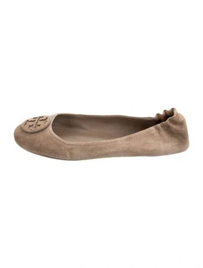 Pre-owned Tory Burch Suede Ballet Flats In Neutrals