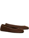 Tory Burch Suede Ballet Flats With Logo Embellishment In Brown