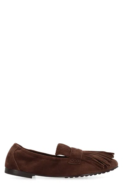 Tory Burch Suede Ballet Flats With Tassel In Brown