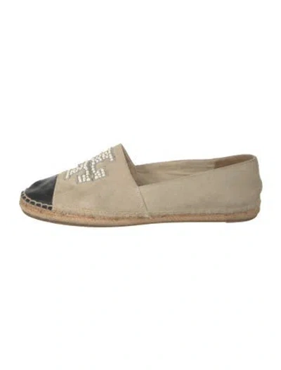 Pre-owned Tory Burch Suede Beaded Accents Espadrilles In Neutrals