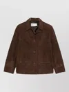 Tory Burch Goat Leather Button-front Jacket With Classic Collar In Brown