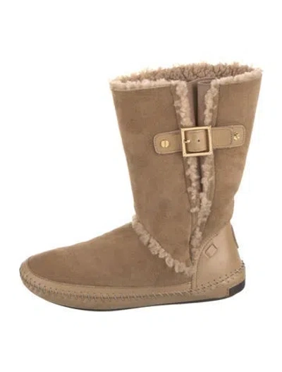 Pre-owned Tory Burch Suede Boots In Neutral